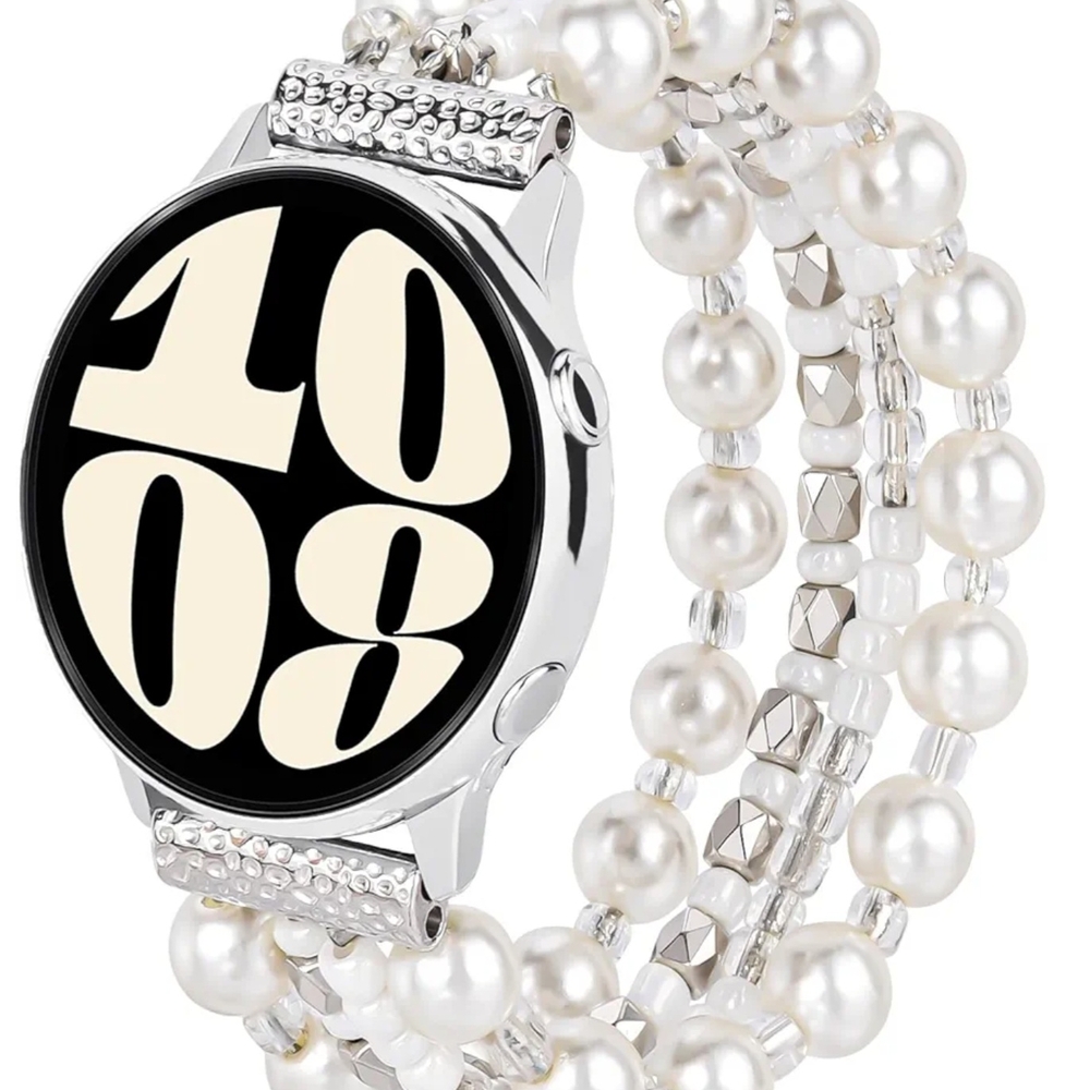 Elegant Beaded Watch Band With Faux Pearl Strap